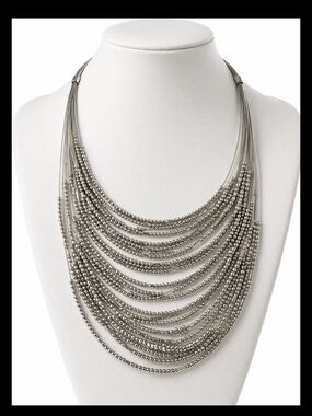 Chico's Layered Silver Multi-Strand Beaded Necklace